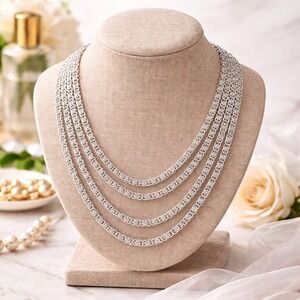 Necklace Sarah Coventry‎ Vintage Silver Tone Multi Strand Layered Chain Signed
